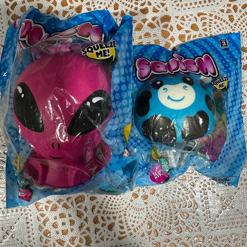 Squeeze Me Alien and Panda Toy Set - Pink and Blue